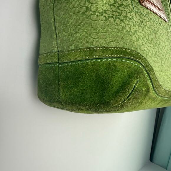 RARE Coach Soho Signature Green Jacquard Tote Satchel Suede Trim F10928 - Picture 7 of 12